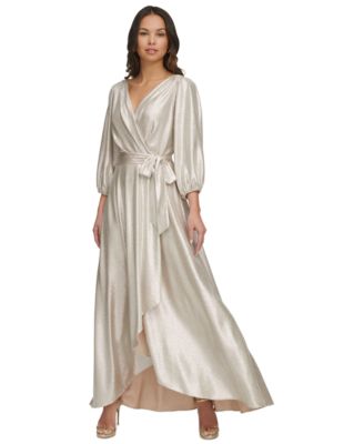 DKNY - Women's Metallic Textured Faux-Wrap Gown