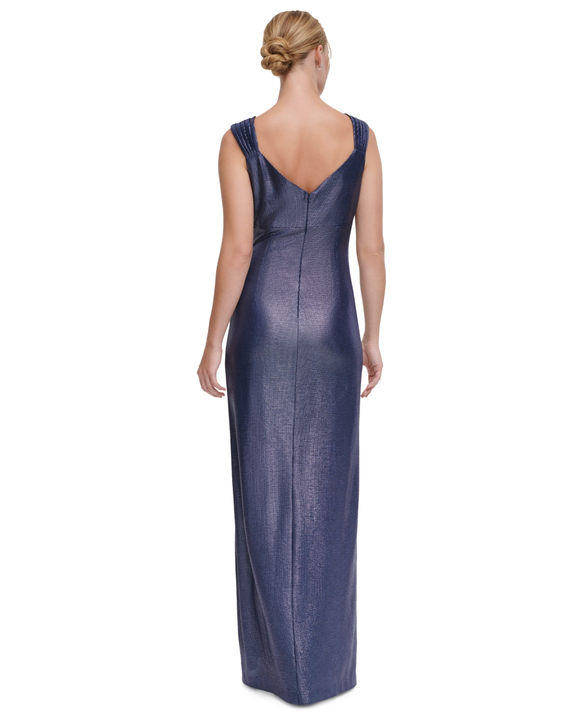 Shop Dkny Women's Metallic Ruched Cowlneck Gown In Navy