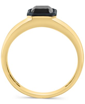 EFFY&reg; Men's Onyx & Black Diamond (1/20 ct. t.w.) Halo Ring in 14k Gold
