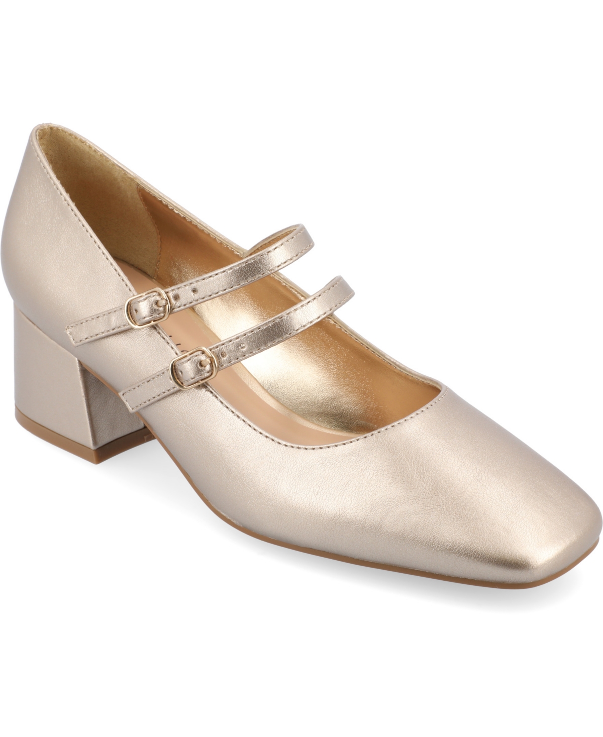 Journee Collection Women's Nally Double Strap Mary Jane Pumps In Gold
