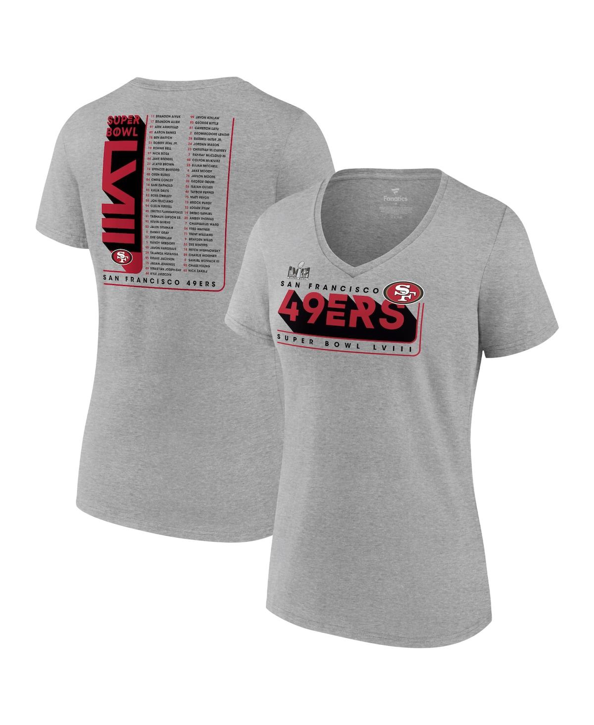 Shop Fanatics Women's  Heather Gray San Francisco 49ers Super Bowl Lviii Roster V-neck T-shirt