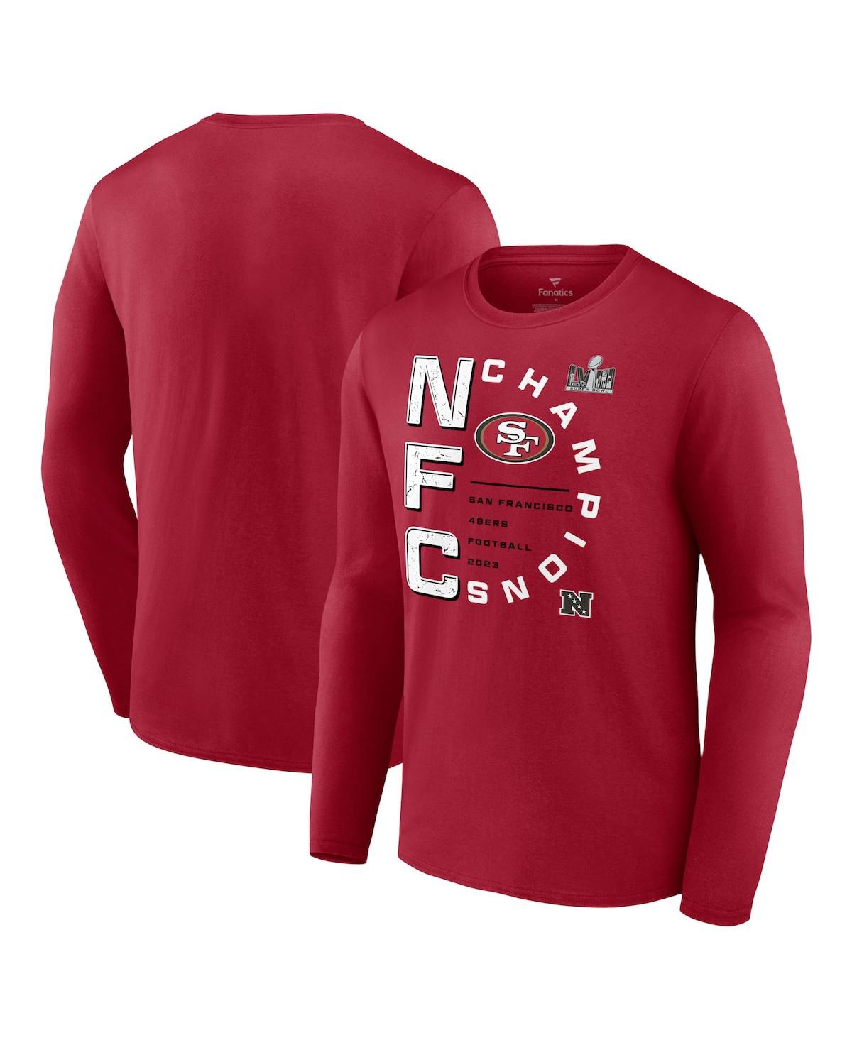 Shop Fanatics Men's  Scarlet San Francisco 49ers 2023 Nfc Champions Right Side Draw Long Sleeve T-shirt