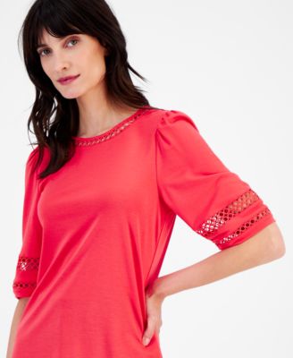 Anne Klein - Petite Harmony Open-Trim Elbow-Sleeve Top