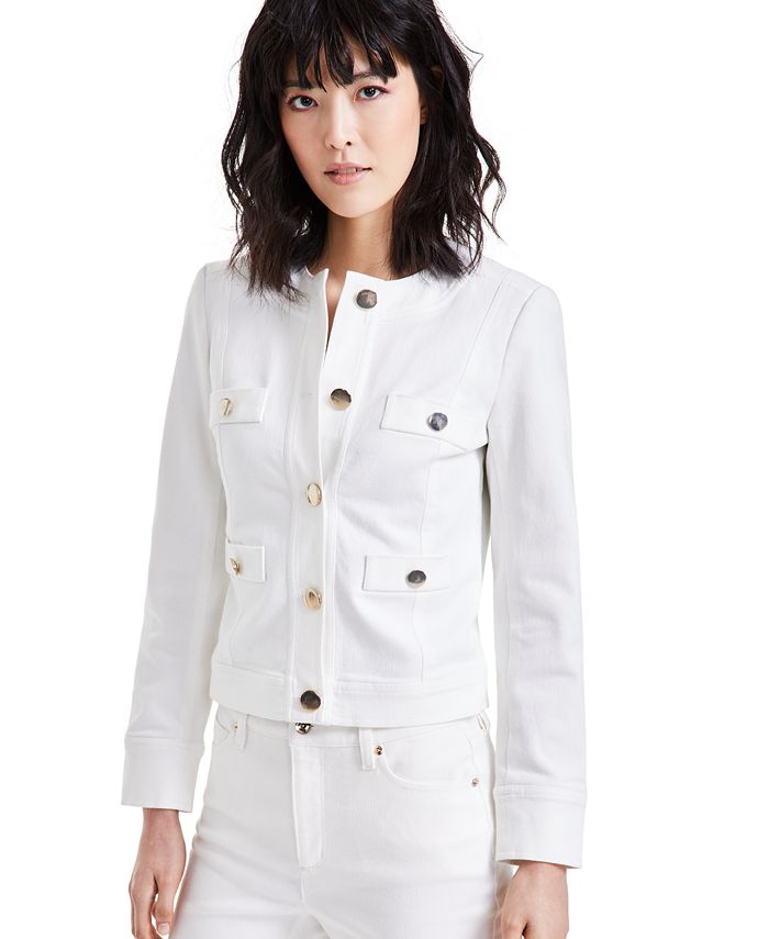 Anne Klein Women's Collarless Denim Jacket Macy's
