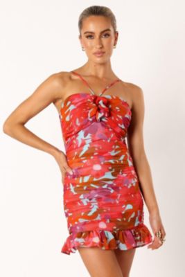 strapless open back dress H&M Black Red Floral Pleated Midi Skirt