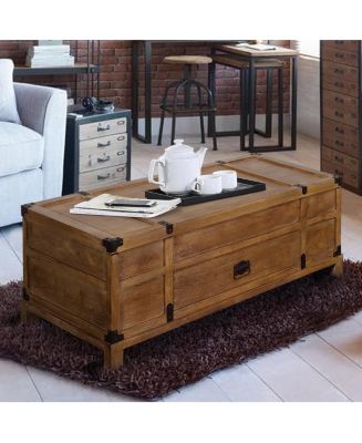 Rustic Single Drawer Mango Wood Coffee Table with Lift Top Storage ...
