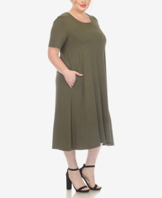 Plus Size Short Sleeve Pocket Swing Midi Dress