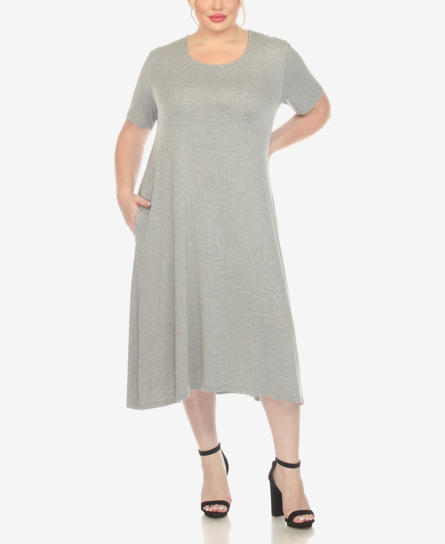 Женское платье White Mark Plus Size Short Sleeve Pocket Swing Midi, цвет: Меланжевый серый — фото 1