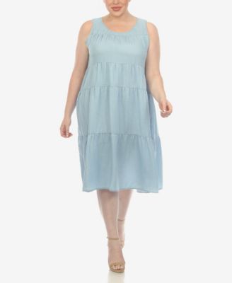 Plus Size Sleeveless Tiered Chambray Midi Dress
