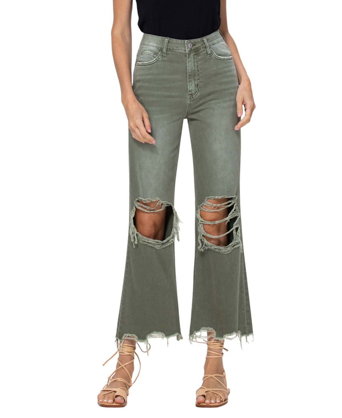 Women's Super High Rise 90's Vintage-like Cropped Flare Jean - Army green