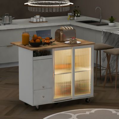 Streamdale LED Kitchen Island Cart with Drop Leaf & Storage