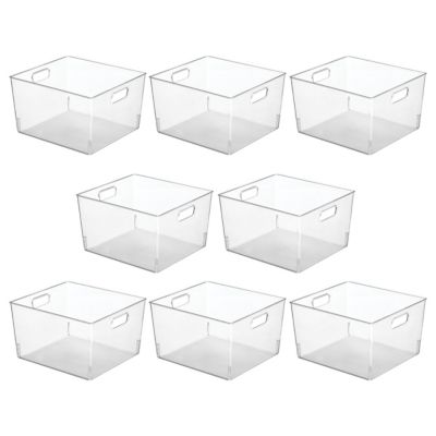 Plastic Bathroom Storage Organizer Bin with Handles, 8 Pack, Clear
