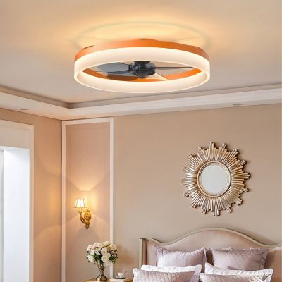 19 x 19 x 5 inches Thin Modern Ceiling Fans with Dimmable LED Lights (Orange)