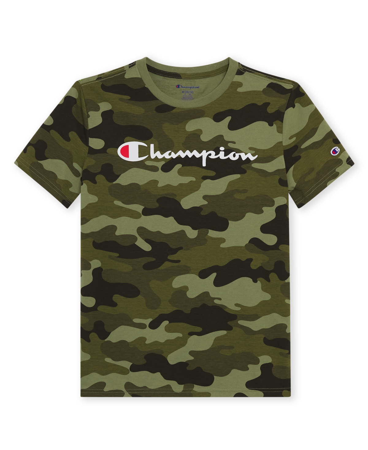 Champion Kids' Big Boys Classic Script Logo T-shirt In Green Camo