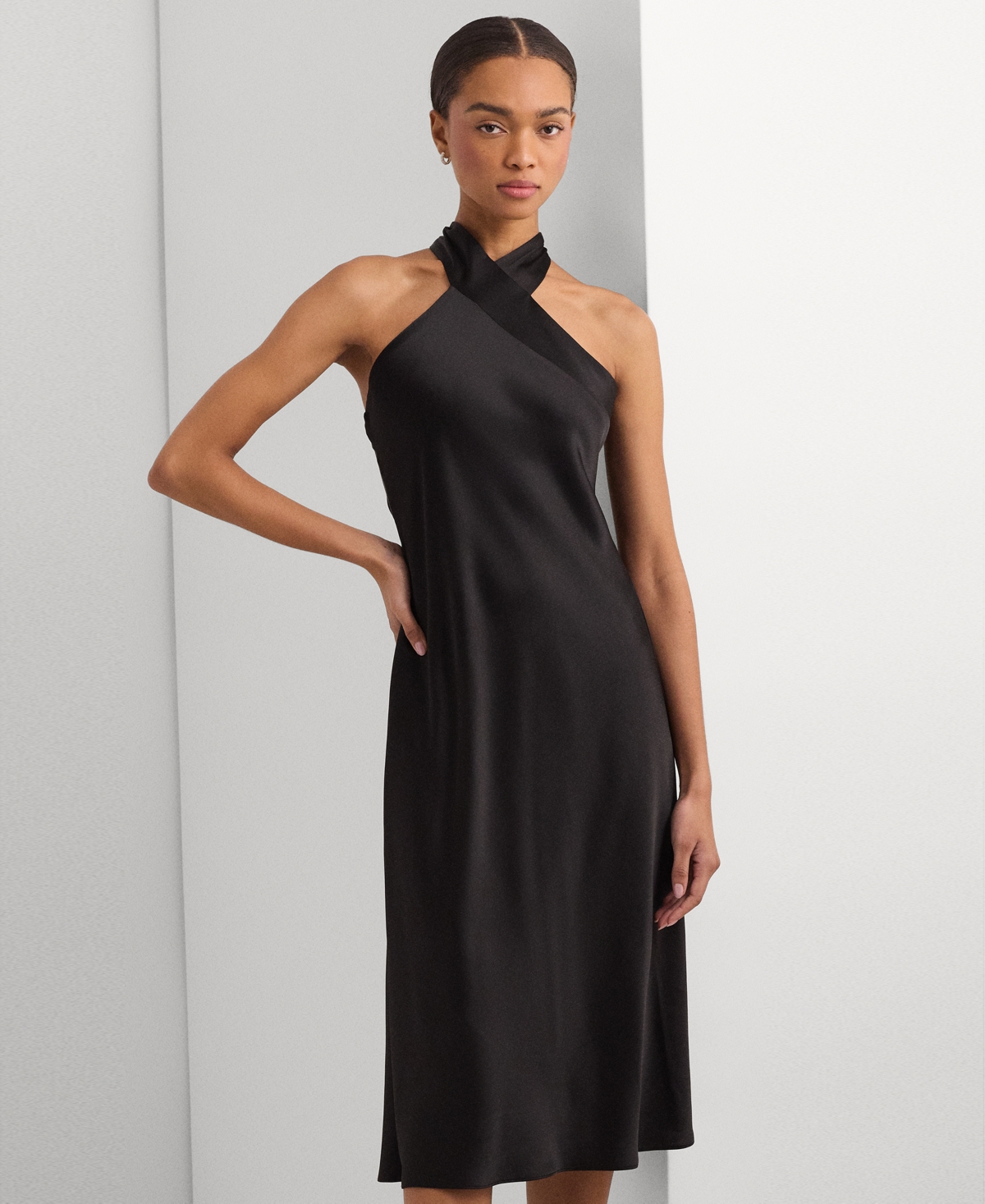 Shop Lauren Ralph Lauren Women's Satin Halter A-line Dress In Black