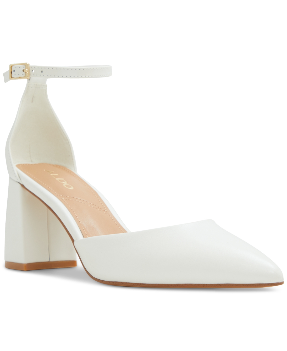Shop Aldo Women's Jan Pointed Toe Ankle-strap Block-heel Sandals In White Smooth