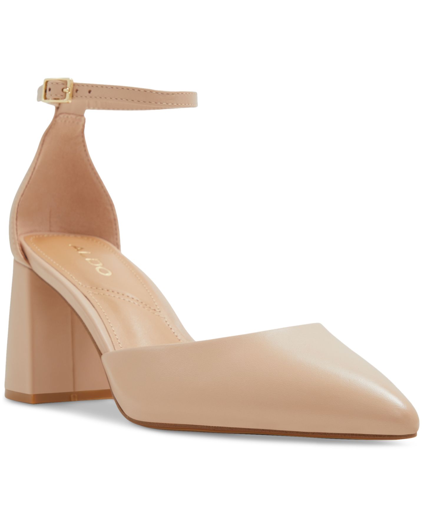 Женские сандалии ALDO Jan Pointed Toe Ankle-Strap Block-Heel, цвет: Бежевый гладкий — фото 1