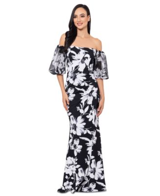 XSCAPE Petite Floral-Print Off-The-Shoulder Gown Macy's