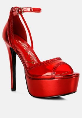 Womens Cinderella Rhinestones Embellished Stiletto Platform Sandals