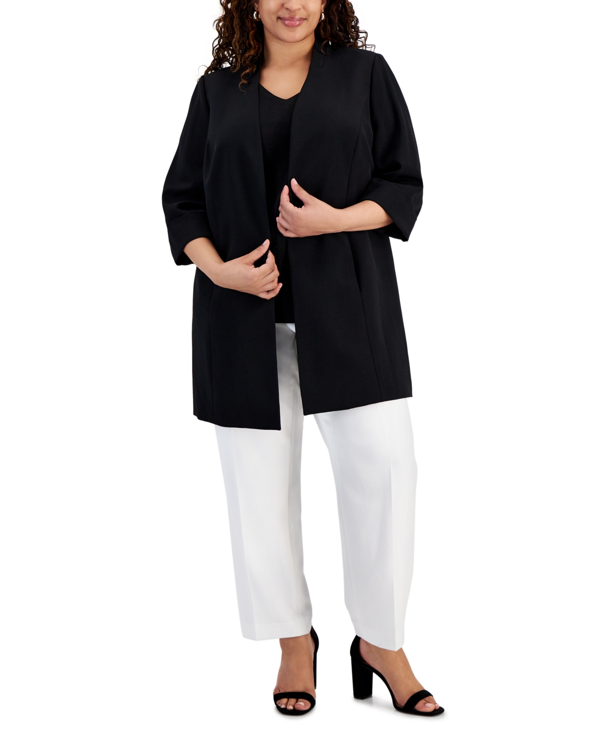Plus Size Stretch Crepe Topper Jacket - Lily White