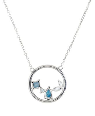 Blue Topaz (1-1/4 ct. t.w.) & Lab-Grown White Sapphire (1/4 ct. t.w.) Cluster Circle 18" Pendant Necklace in Sterling Silver