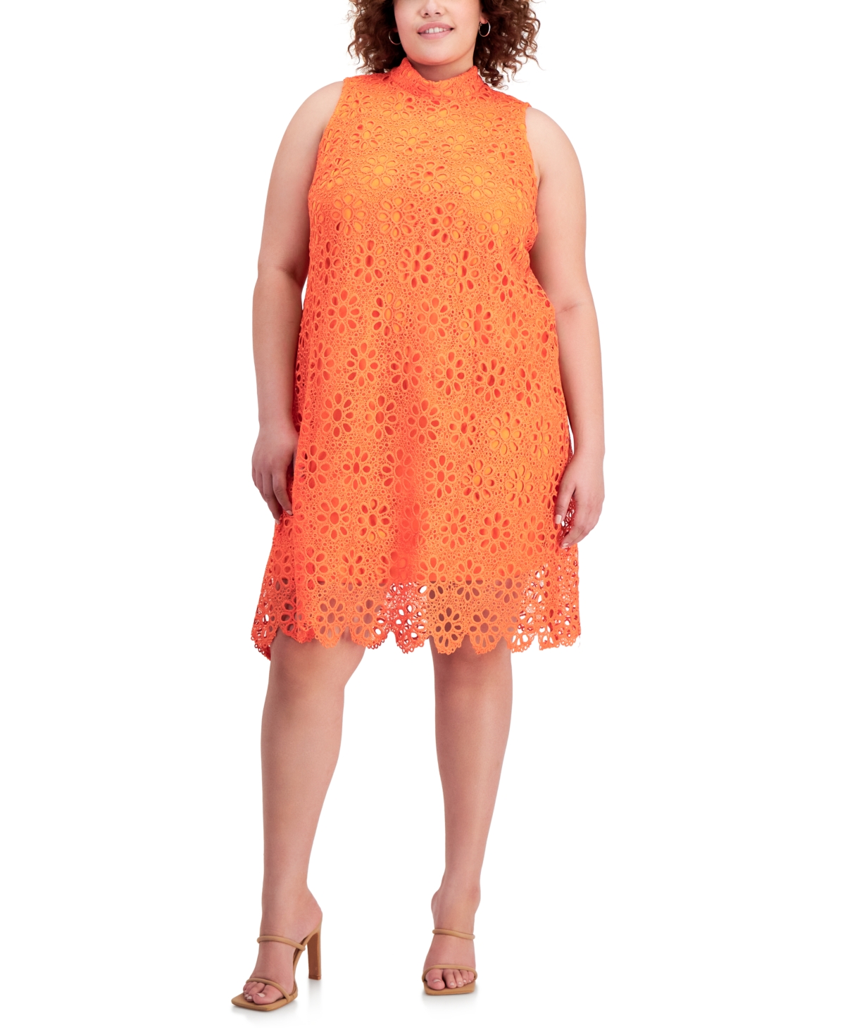 Robbie Bee Plus Size Mock-neck Tie-back Sleeveless Dress In Orange