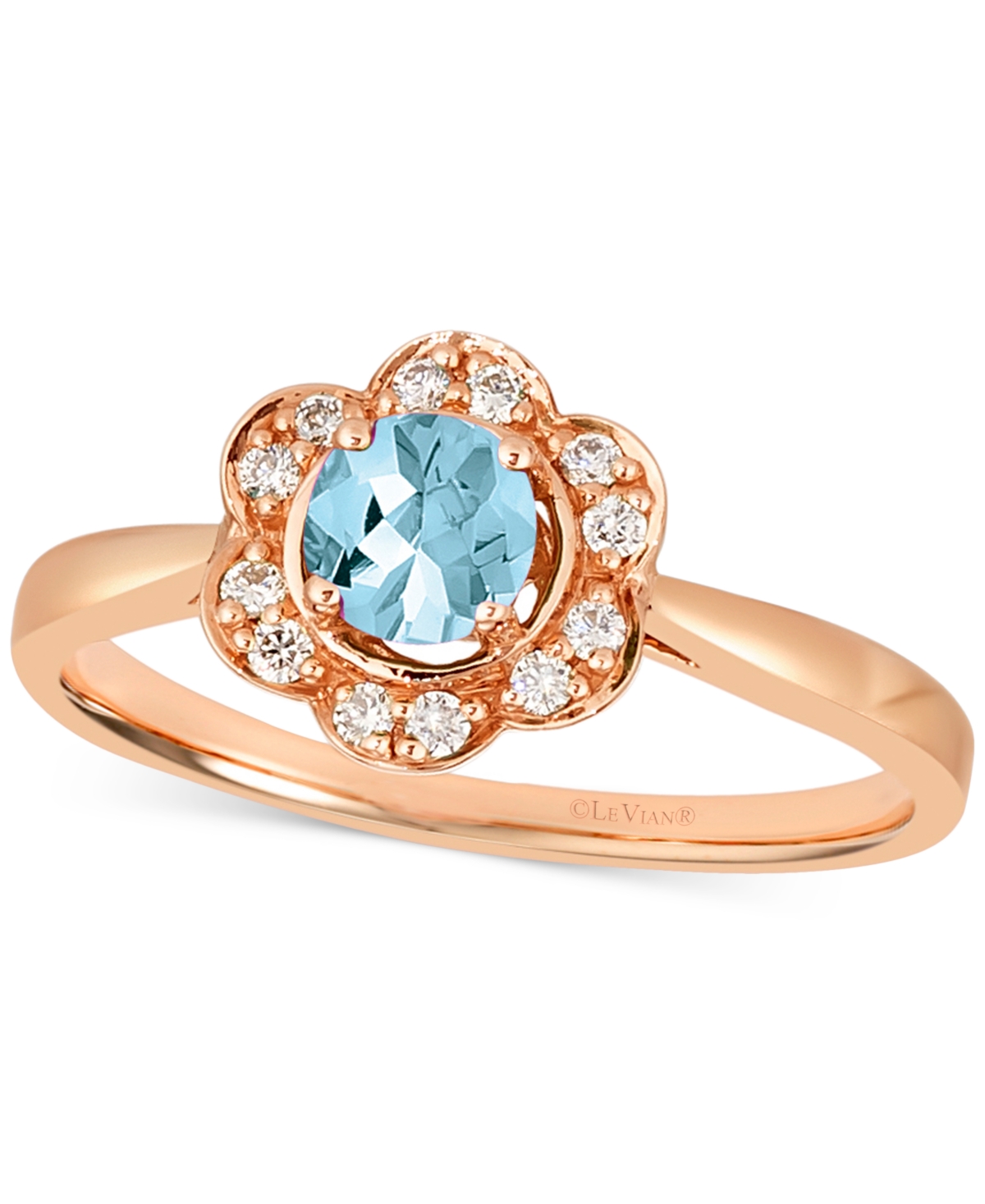 Blueberry Sapphire (1/3 ct. t.w.) & Vanilla Diamond (1/8 ct. t.w.) Flower Halo Ring in 14k Rose Gold