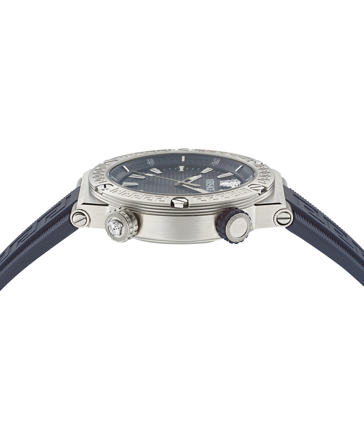 Shop Versace Men's Swiss Blue Rubber Strap Watch 43mm In Stainless