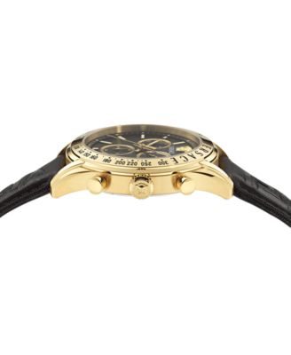 Versace Men's Swiss Chronograph Black Leather Strap Watch 44mm