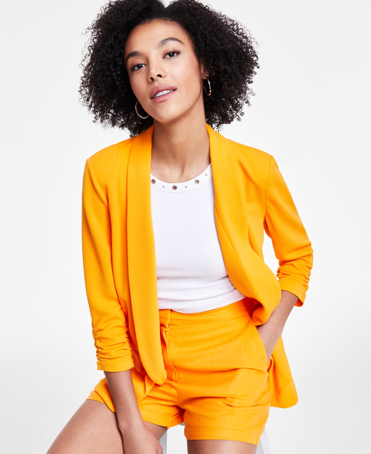 Shop Bar Iii Women's Knit 3/4-sleeve Boyfriend Blazer, Created For Macy's In Fruity Orange