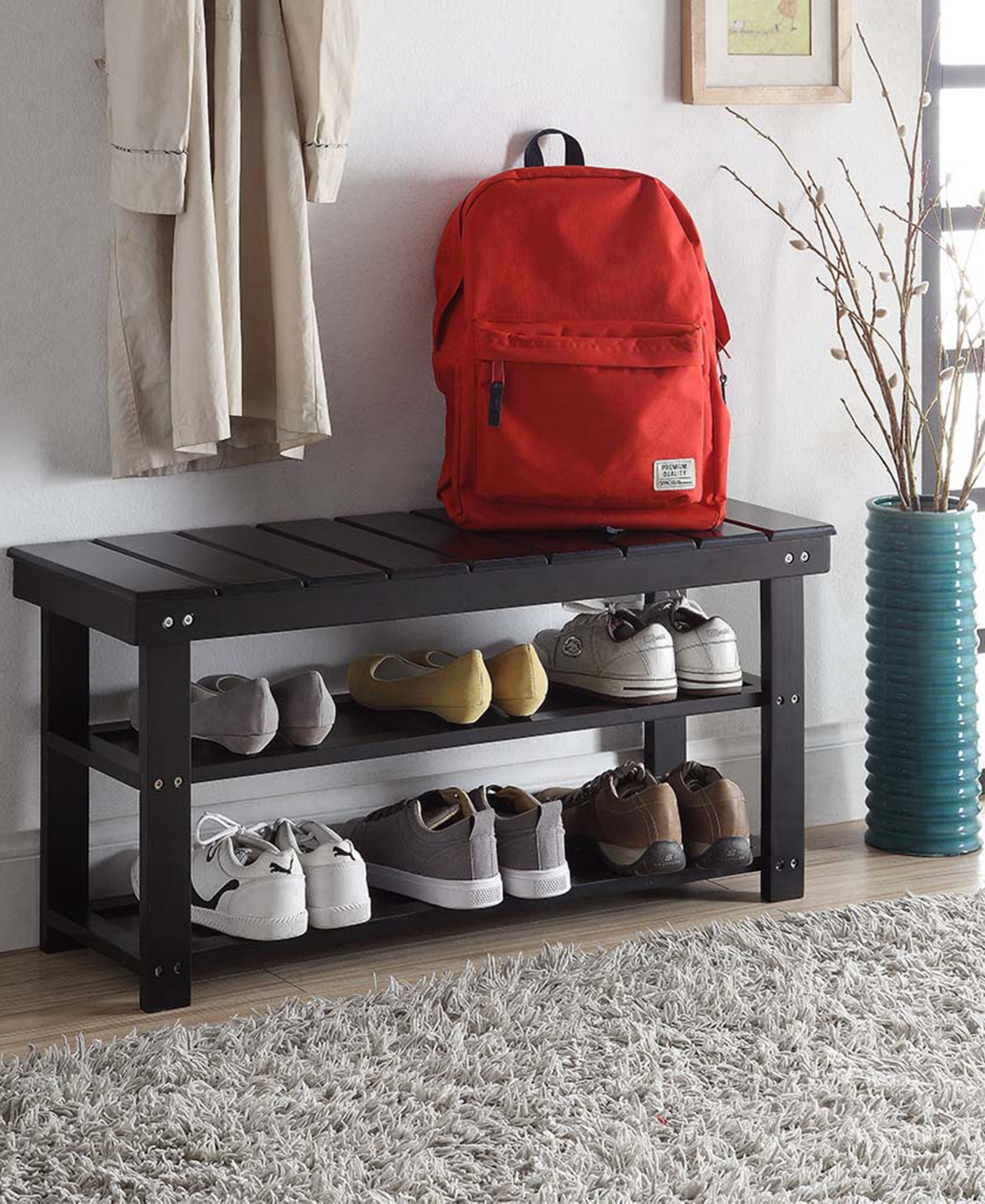 Convenience Concepts 35.5" Mdf Oxford Utility Mudroom Bench with Shelves