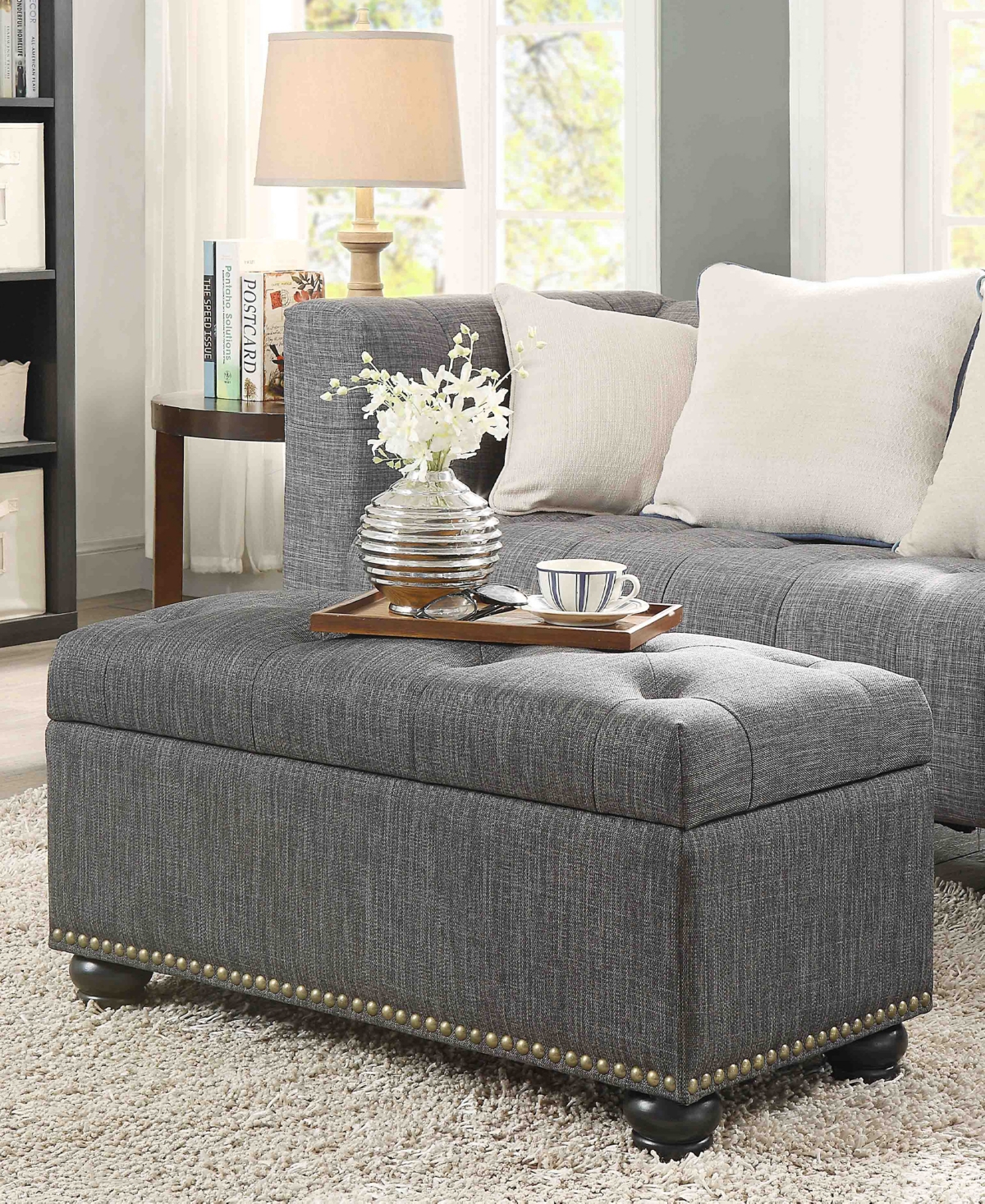 Convenience Concepts Faux Linen 7th Avenue Storage Ottoman