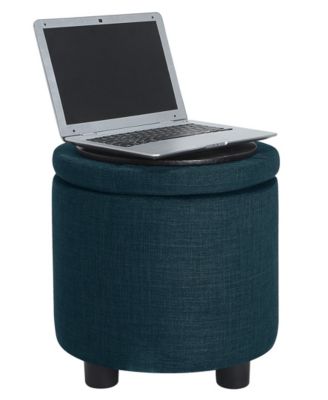 15.75" Faux Linen Round Storage Ottoman with Tray Lid