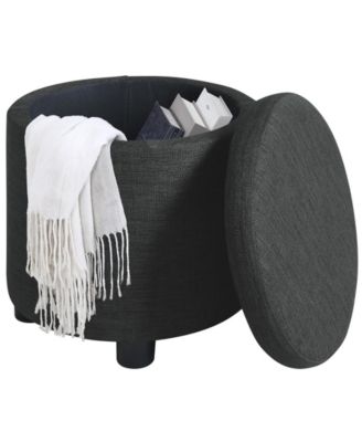 15.75" Faux Linen Round Storage Ottoman with Tray Lid