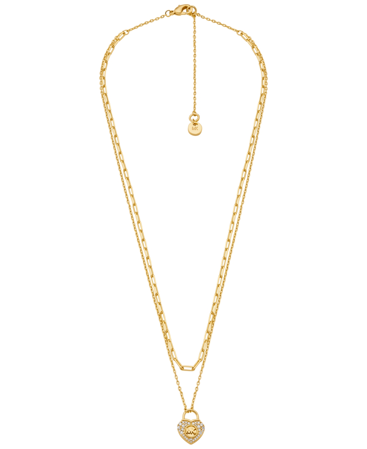 Shop Michael Kors Silver-tone Or Gold-tone Double Layer Heart Lock Necklace