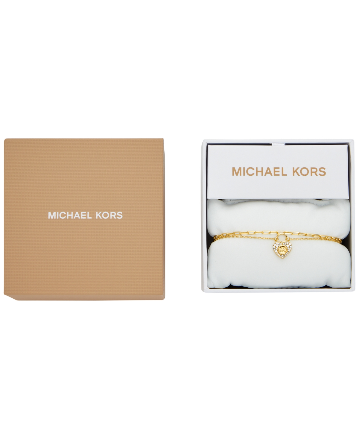 Michael Kors Silver-Tone orTone Double Layer Heart Lock Chain Bracelet - Gold