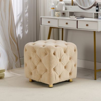 Streamdale Beige Velvet Ottoman & Table Set