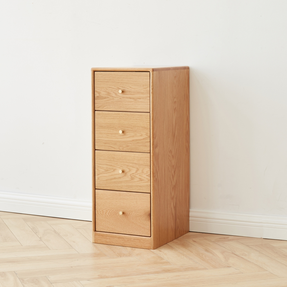 Streamdale Furniture Oak Bedside Storage Cabinet - Free-Standing, Four Drawers