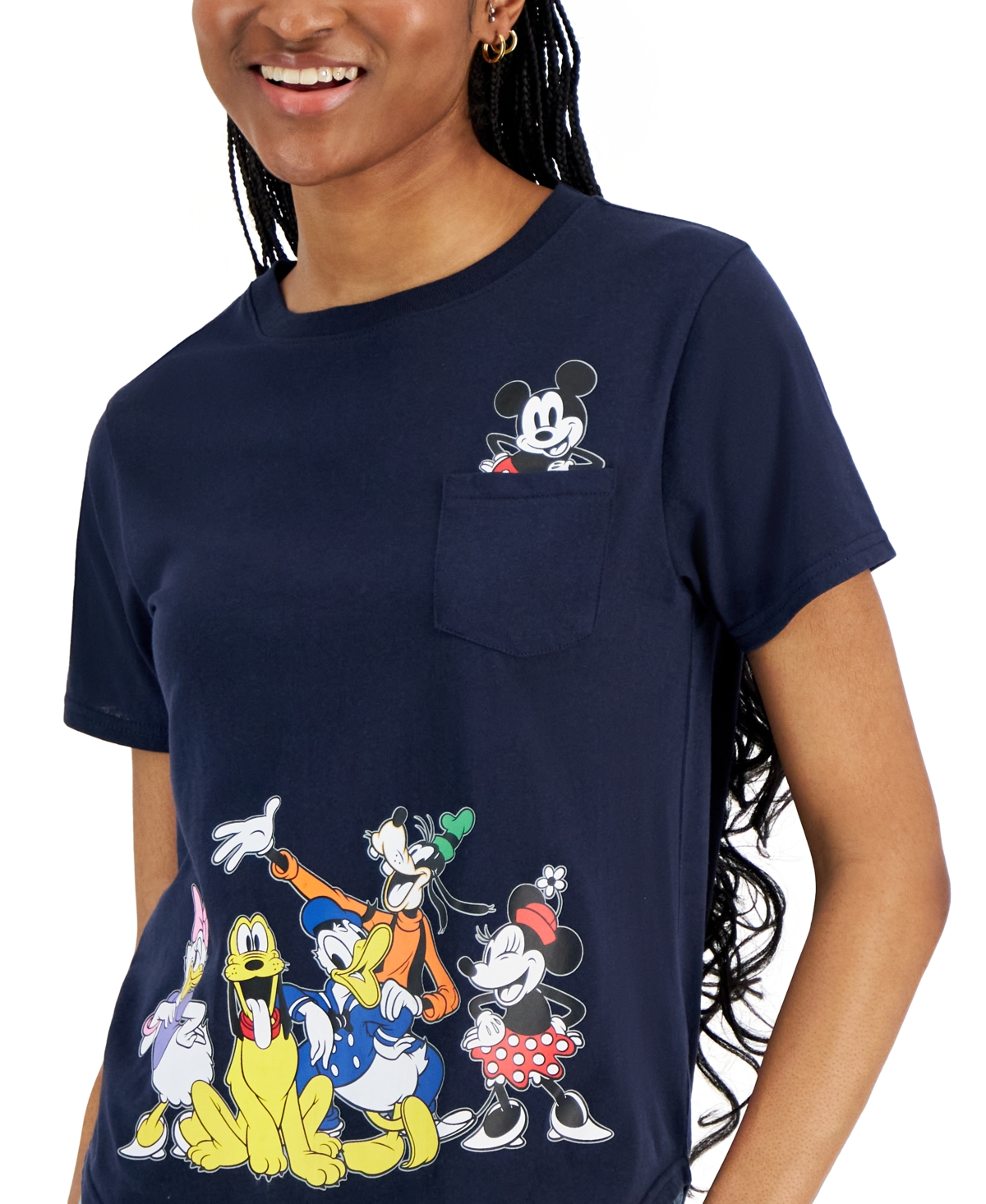 Shop Disney Juniors' Mickey Mouse Crewneck Pocket Tee In Navy