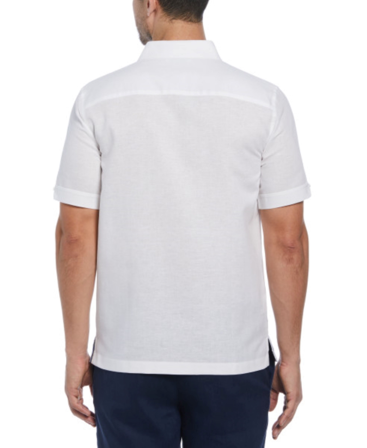 Shop Cubavera Men's Short Sleeve Linen Blend Bamboo Leaf Print Button-front Shirt In Brilliant White