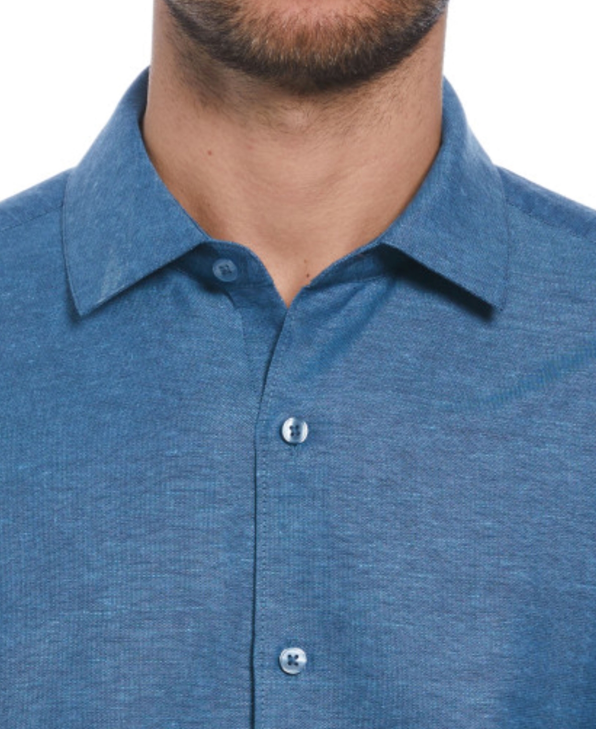 Shop Cubavera Men's Chambray Short Sleeve Tropical Leaf Print Linen Blend Button-front Shirt In Titan