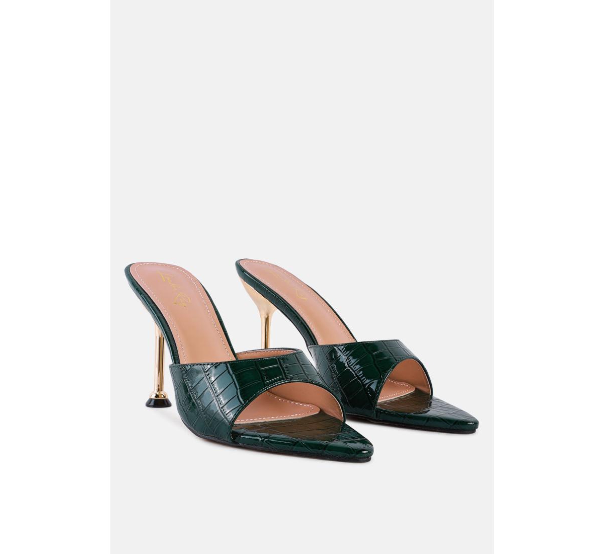 Women's French Cut Croc Texture Patent Faux Leather Sandals