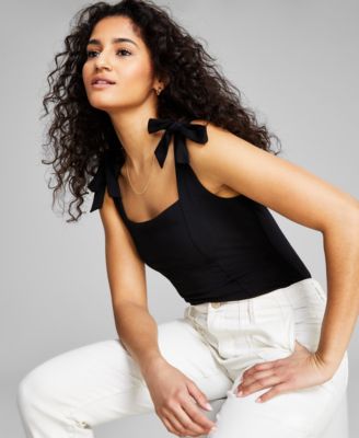 And Now This - Women's Square-Neck Tie-Shoulder Bodysuit