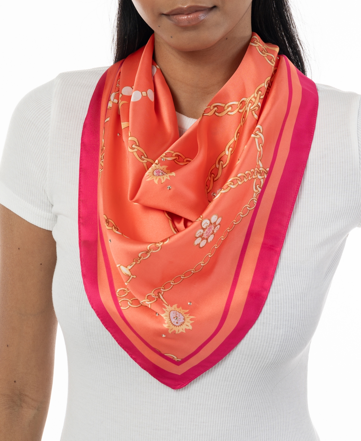 Women's Embellished Printed Square Scarf - Coral