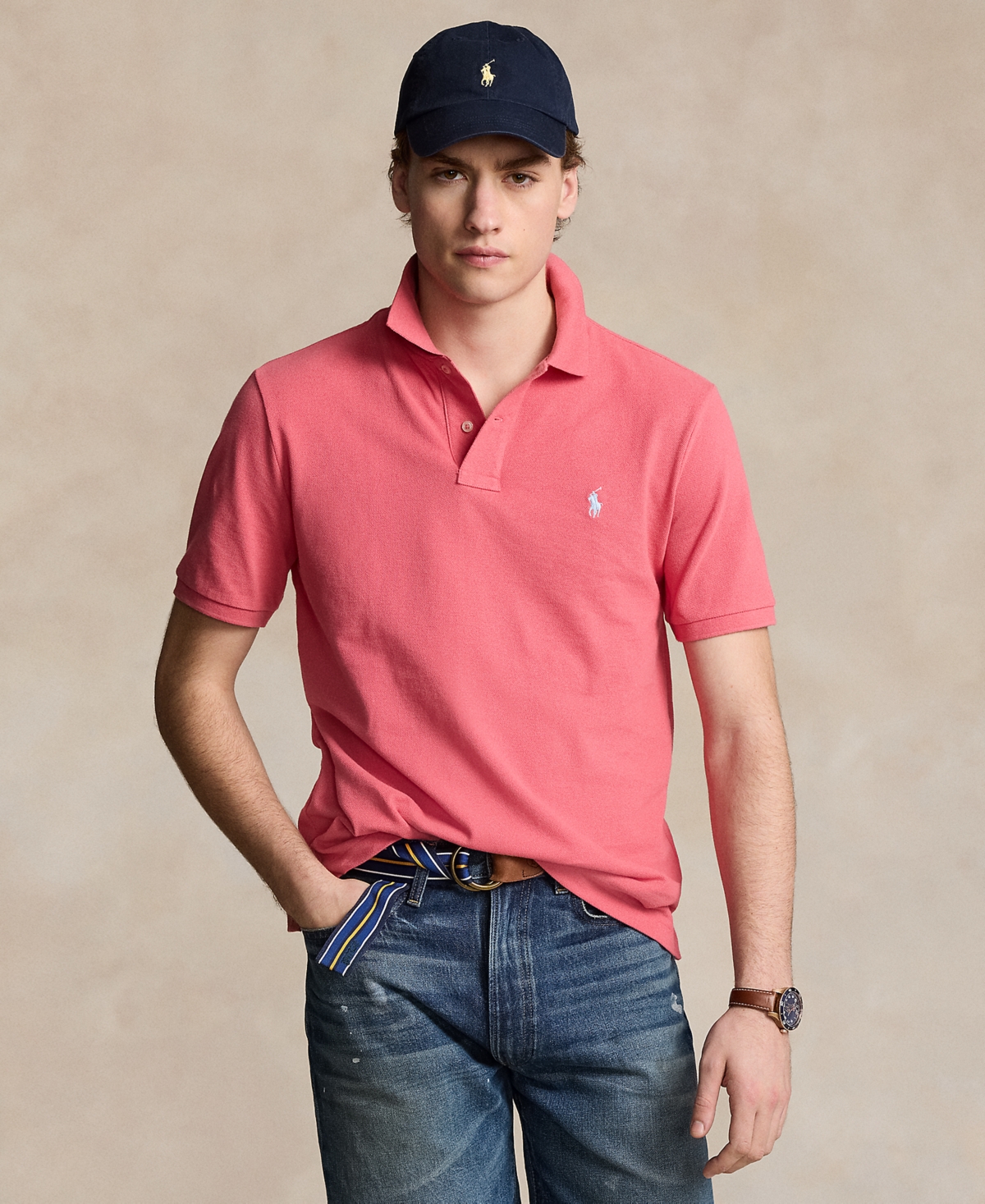 Shop Polo Ralph Lauren Men's Custom Slim Fit Mesh Polo Shirt In Pale Red