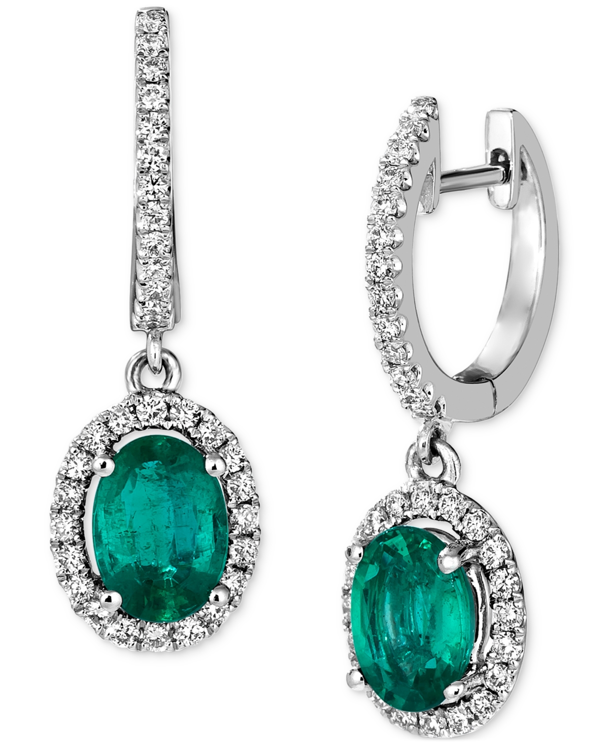 Shop Le Vian Costa Smeralda Emeralds (1-1/5 Ct. T.w.) & Vanilla Diamond (1/3 Ct. T.w.) Dangle Hoop Drop Earrings  In No Color
