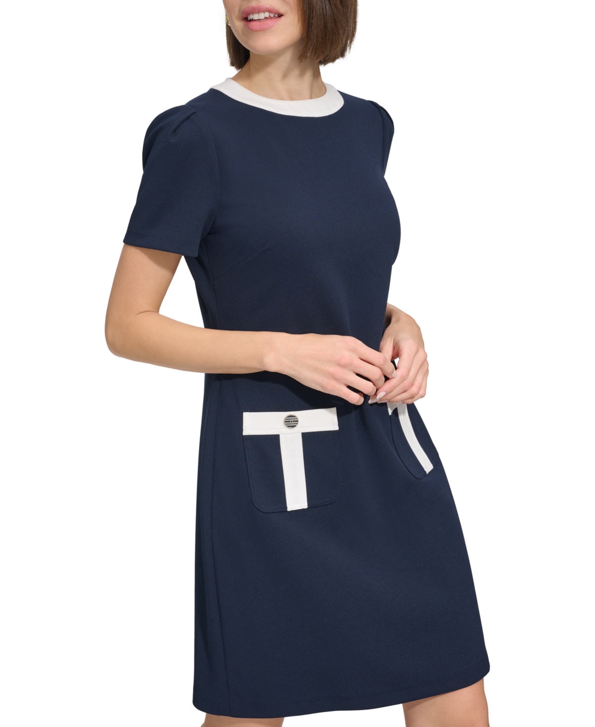 Tommy Hilfiger Women's Contrast-trim Scuba Crepe Shift Dress In Sky Capt,i