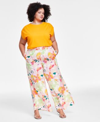 Trendy Plus Size Crewneck Bungee Top Printed Pull On Wide Leg Pants Created For Macys