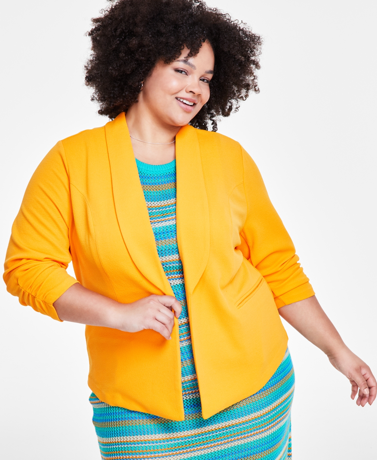 Trendy Plus Size Knit Drape-Front Blazer, Created for Macy's - Warm Ginger