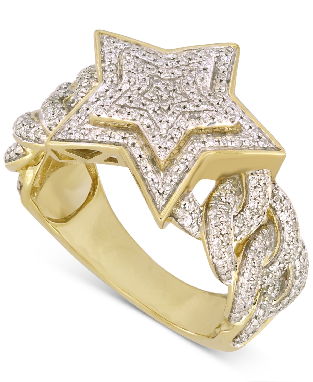 Macy's Men's Diamond Star Chain Link-style Ring (3/4 Ct. T.w.) In 10k Gold In Yellow Gold